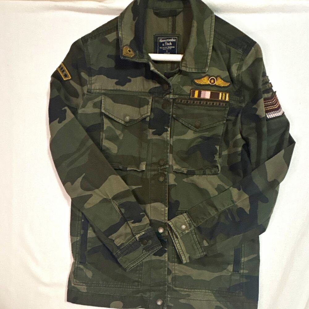 Abercrombie & Fitch Men's Camo Military Jacket Cotton Embroidered Button S
